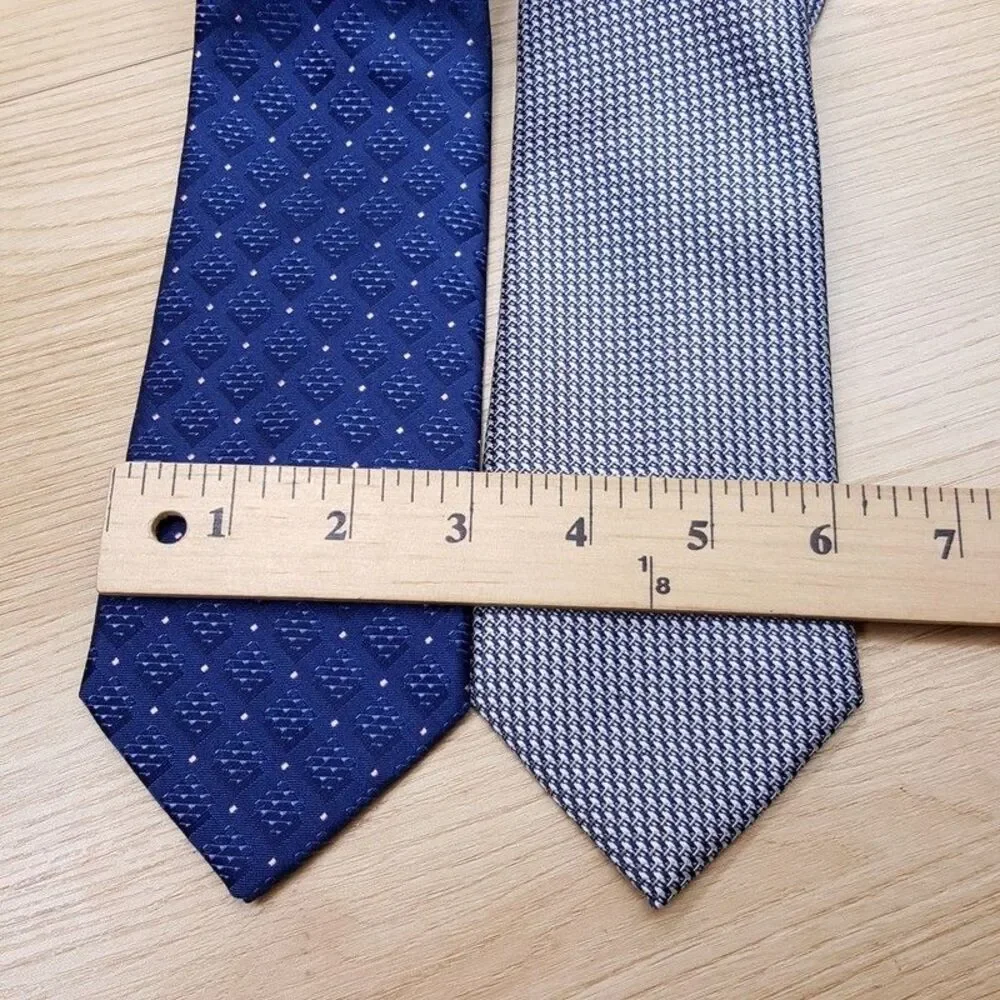 PERRY ELLIS Mens Neck Tie Grey Navy Houndstooth Diamond Geo Lot of 2 Necktie